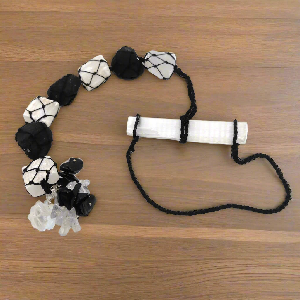 Selenite Stick With Black Tourmaline Raw Hanging Natural With Certified